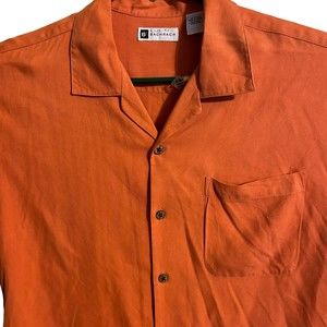 Mens Bachrach Silk Shirt, Burnt Orange, Rust, Large, Short Sleeve